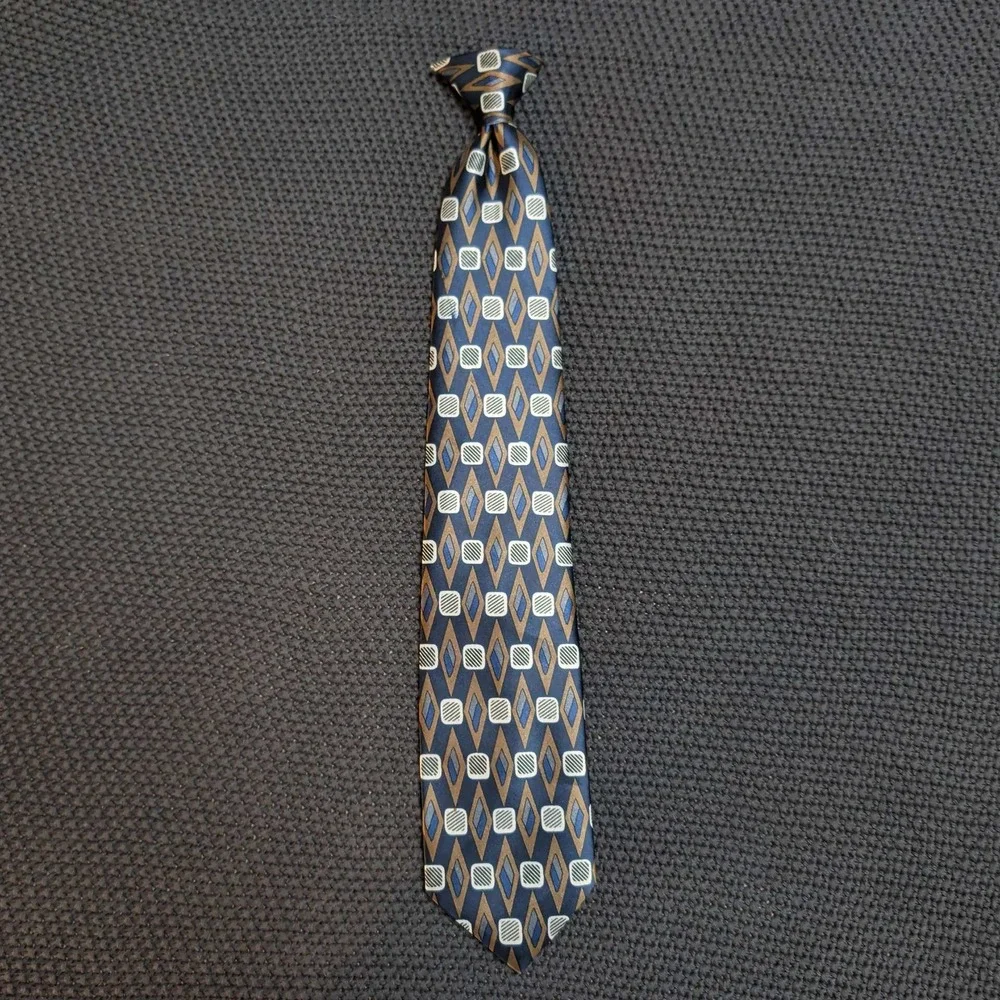 Wembley Necktie Mens One Size Navy Blue Tan Geometric‎ Diamond Made in USA